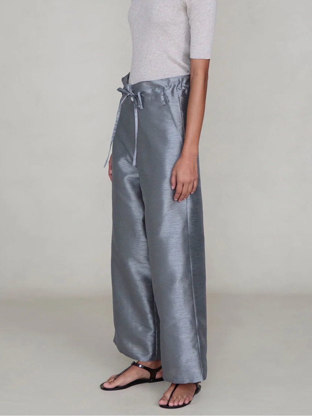 Chan Luu Dupioni Wide Leg Pant Steel - Picture 3 of 9